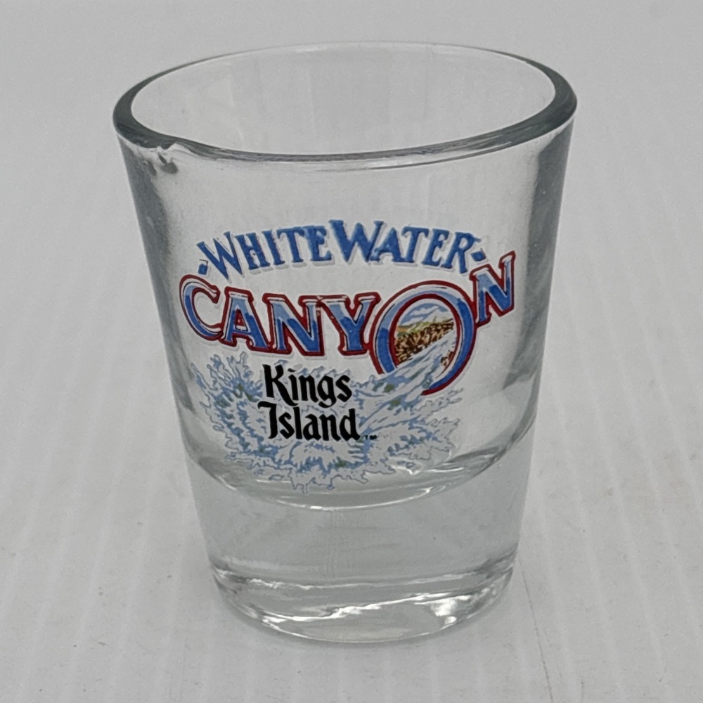 White Water Canyon Kings Island Shot Glass Souvenir Clear Blue Red Barware
